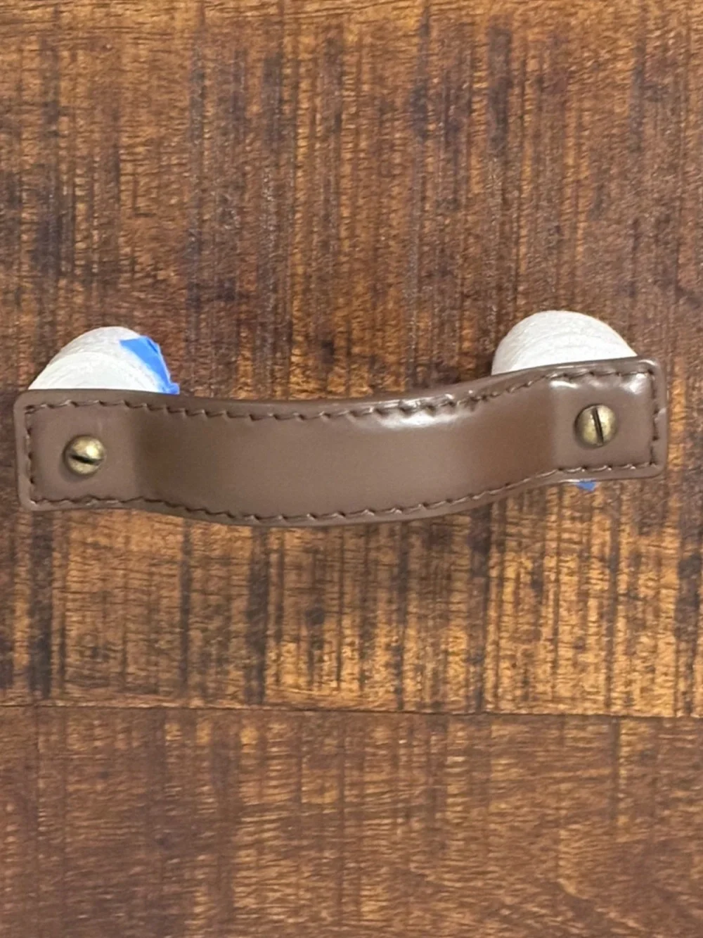 NWOT Anthropologie Saddle Stitch Leather Handle Brown Iron Brass Pull